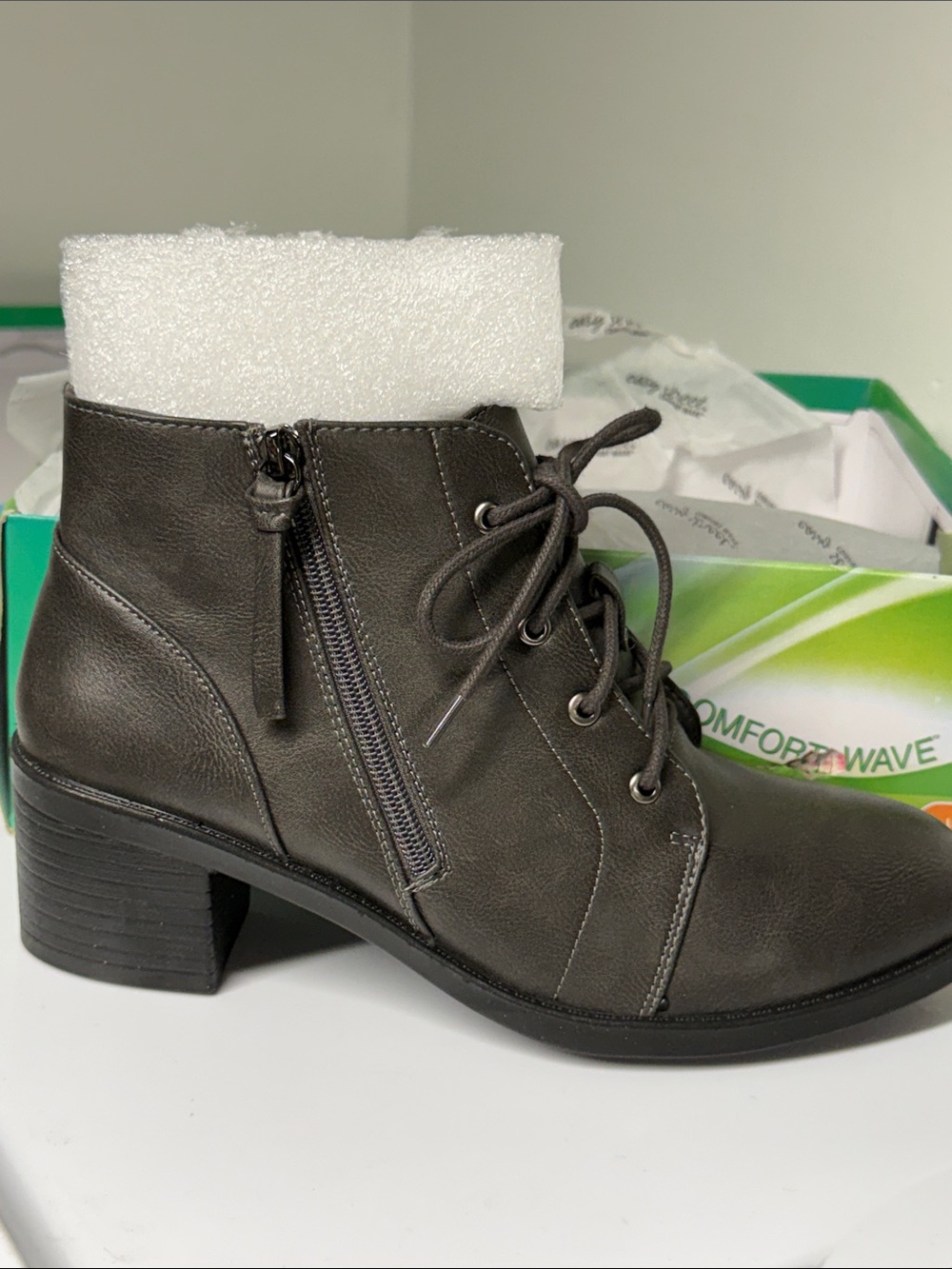 easy street Lace-Up Side-Zip Ankle Boot in Charcoal SZ 9W